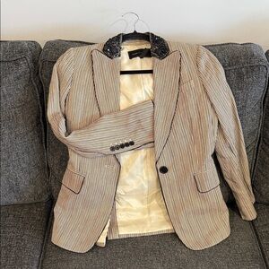 BCBGMaxAzria Beige Striped Blazer with Black Details